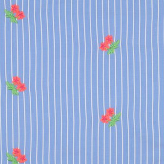 COTTON STRIPE EMBROIDERY FLOWERS - katoen