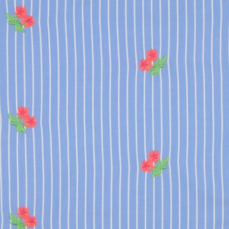 COTTON STRIPE EMBROIDERY FLOWERS - katoen